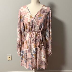 SHEIN Pink Floral Long Sleeve Dress- Large